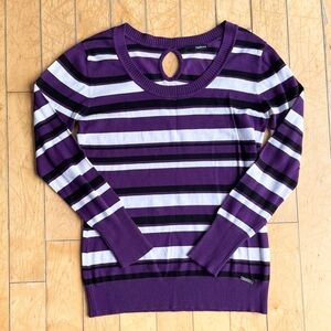 Ex Girlfriend Y2K Style Purple Striped Sweater Keyhole Back Slim Size Small